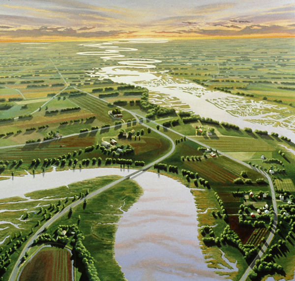 David Ahlsted - Center Panel "Cohansey River & Farmlands" Oil on Canvas, 60 x 60"