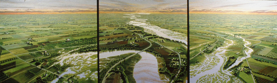 David Ahlsted - "Cohansey River & Farmlands" Oil on Canvas, 60 x 204" 