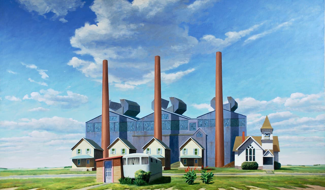 David Ahlsted - "Glass Works, Millville", Oil on Linen, 47 x 79" 