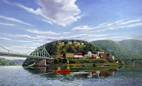 David Ahlsted - "Delaware River at Phillipsburg, N.J.", Oil on Canvas, 4 x 7 feet 
