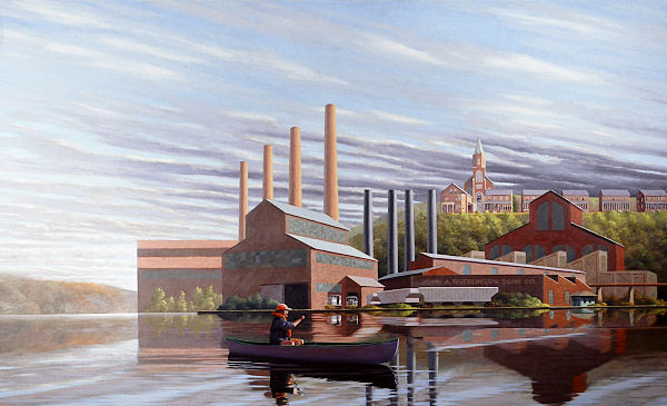 David Ahlsted - "Delaware River at Roebling, N.J. " Oil on Canvas, 4 x 7 feet