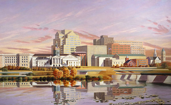 David Ahlsted - "Delaware River at Trenton, N.J." Oil on Canvas, 4 x 7 feet 