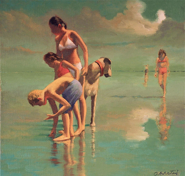 David Ahlsted - "Collecting Shells" Oil on Canvas, 24 x 24"