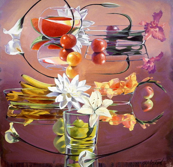 David Ahlsted - "Fruit & Flowers", Oil on Canvas, 60 x 60"