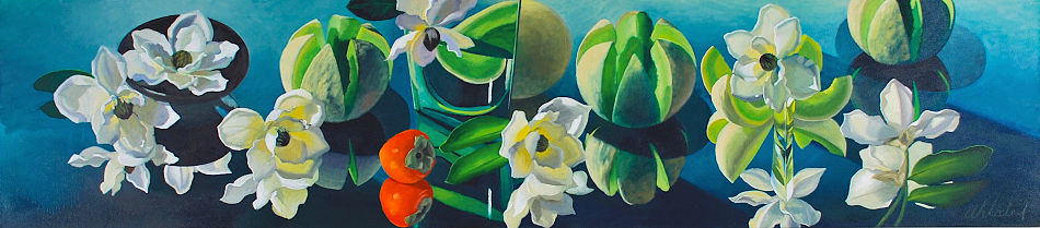 David Ahlsted - "Magnolias", Oil on Canvas, 20 x 90"