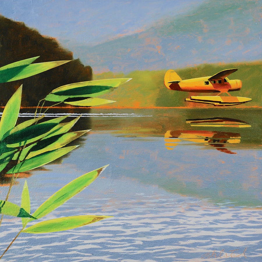 David Ahlsted - "Airborne, Schroon Lake", Oil on Canvas, 28 x 28"