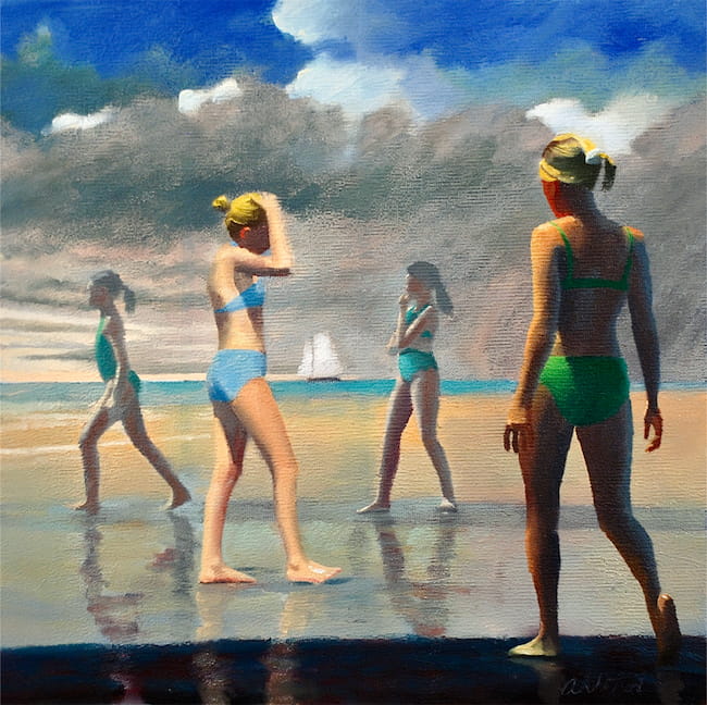 David Ahlsted - "Bad Weather, Stone Harbor ", Oil on gessoed paper, 23 x 23".