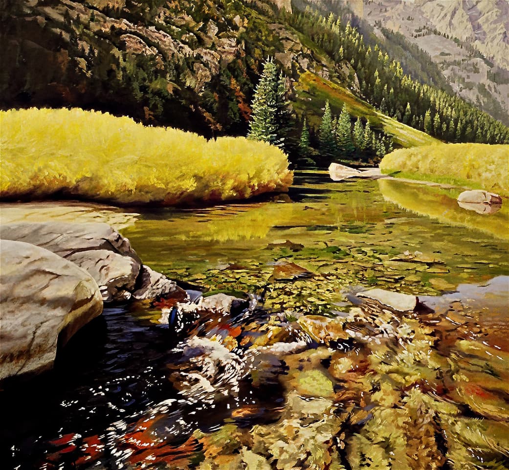 David Ahlsted - "Cascade Creek II", Grand Teton Nat. Park, Oil on Canvas, 60 x 60".