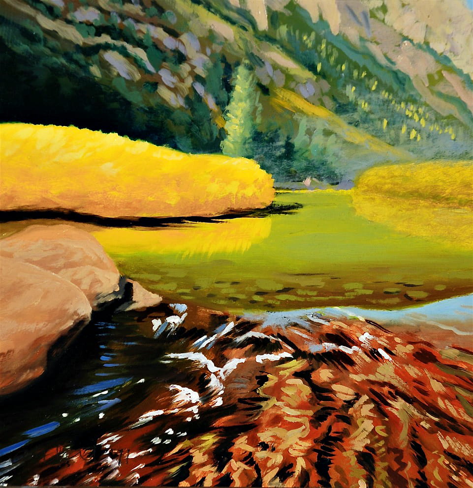 David Ahlsted - "Cascade Creek", Oil on Panel, 10 x 10".