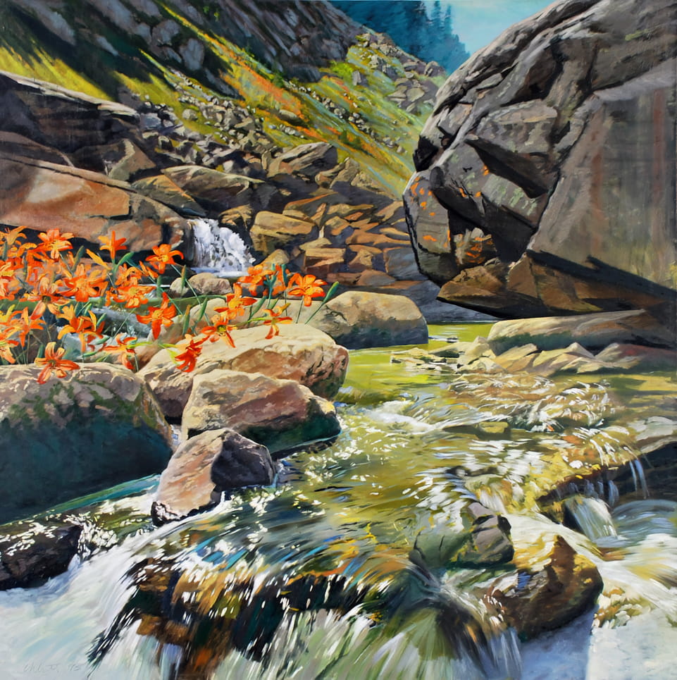 David Ahlsted - "Cascade Creek", Grand Teton National Park, Oil on Canvas, 60 x 60".