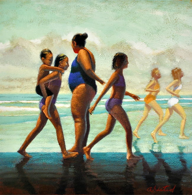 David Ahlsted - "Chasing the Tide", Oil on gessoed paper, 23 x 23"