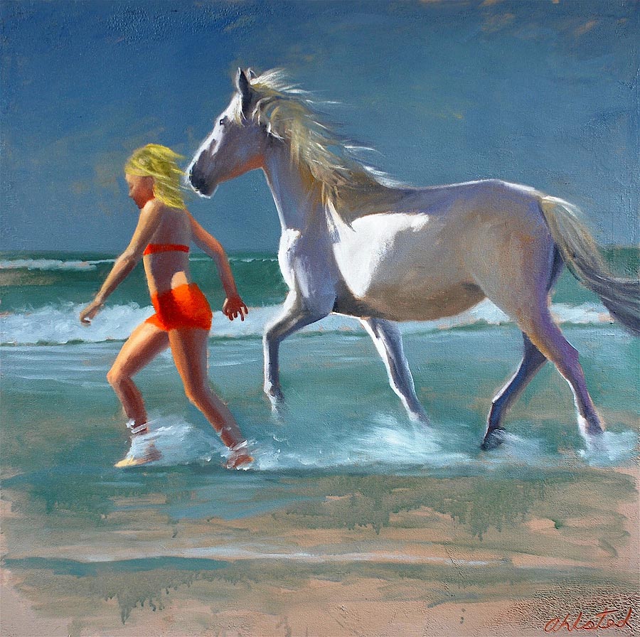 David Ahlsted - "Chloe & Cloud Dancer II", Oil on Canvas, 36 x 36".