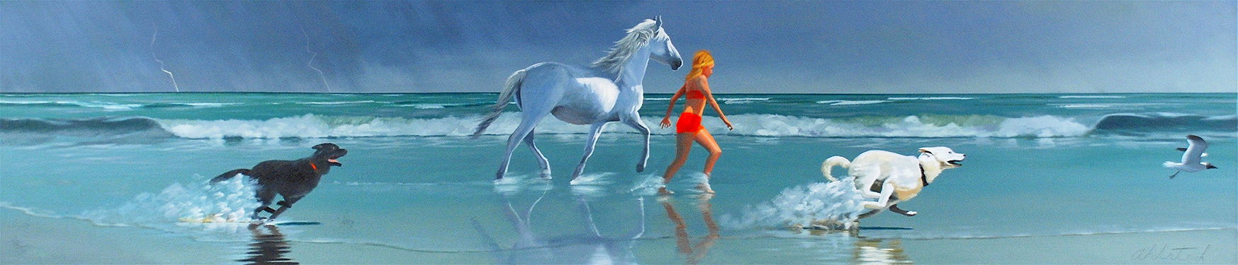 David Ahlsted - "Chloe & Cloud Dancer", Oil on Canvas, 20 x 90"