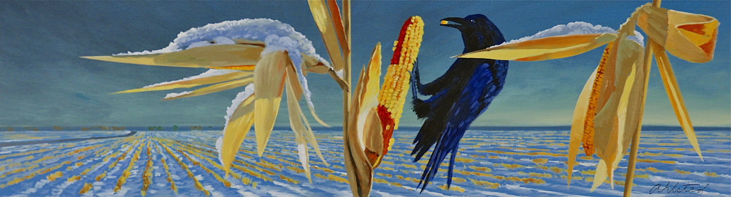 David Ahlsted - "December Cornfield", Oil on Board, 10 x 36"
