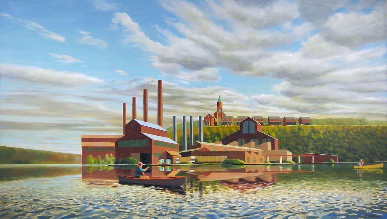 David Ahlsted - "Delaware River at Roebling", Oil on Canvas, 48 x 48"