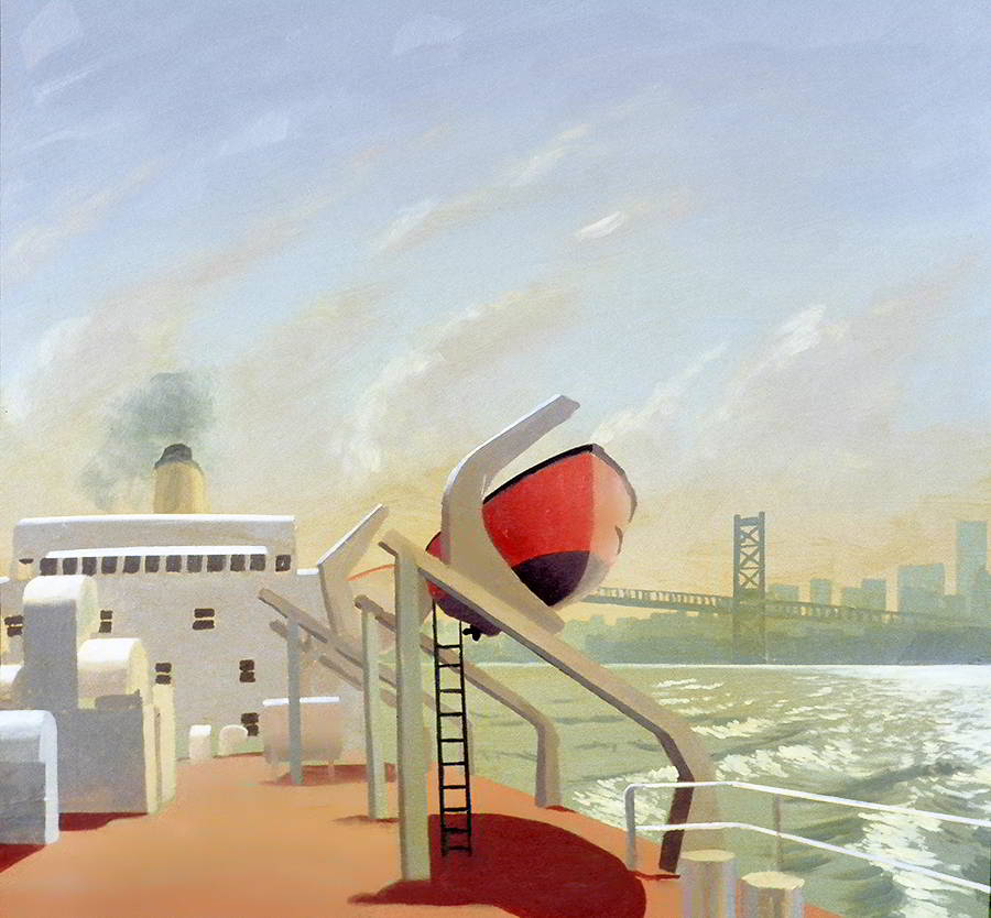 David Ahlsted - "Departing Philadelphia", Oil on Gessoed Paper, 23 x 23" - Private Collection: San Francisco, California.