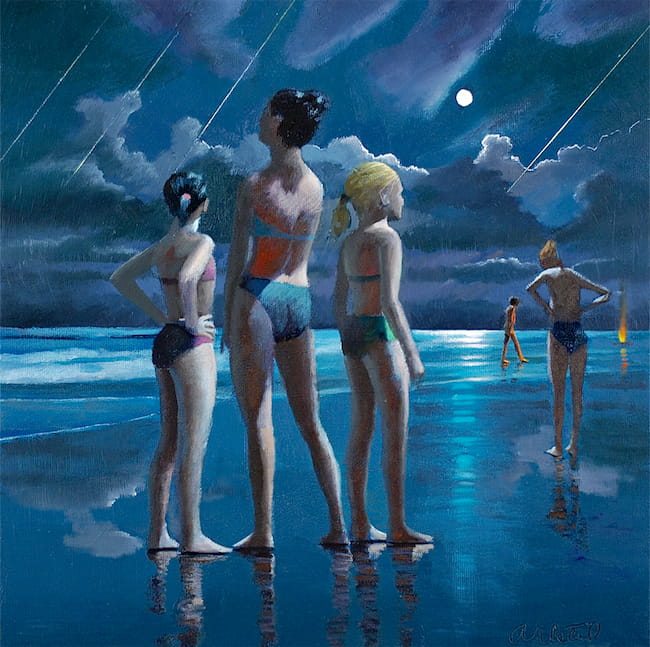 David Ahlsted - "Falling Stars", Oil on gessoed paper, 23 x 23".