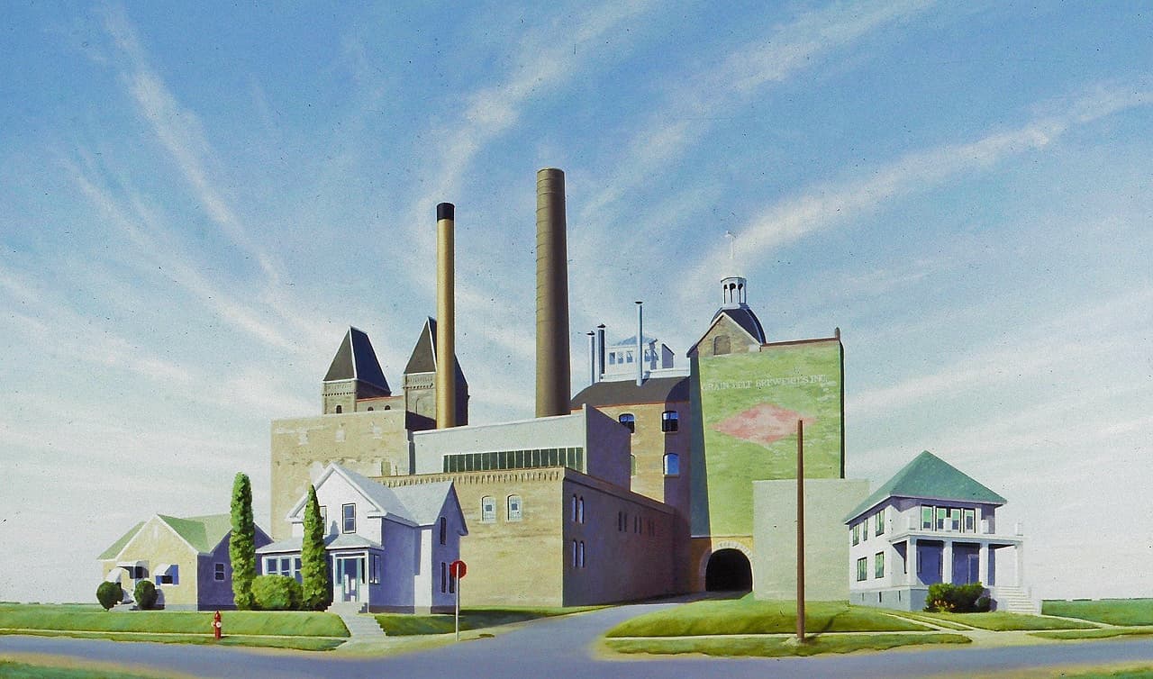 David Ahlsted - "Grainbelt Brewery", Oil on Linen, 48 x 80" - Collection: Knipes and Cohen, Philadelphia, PA.