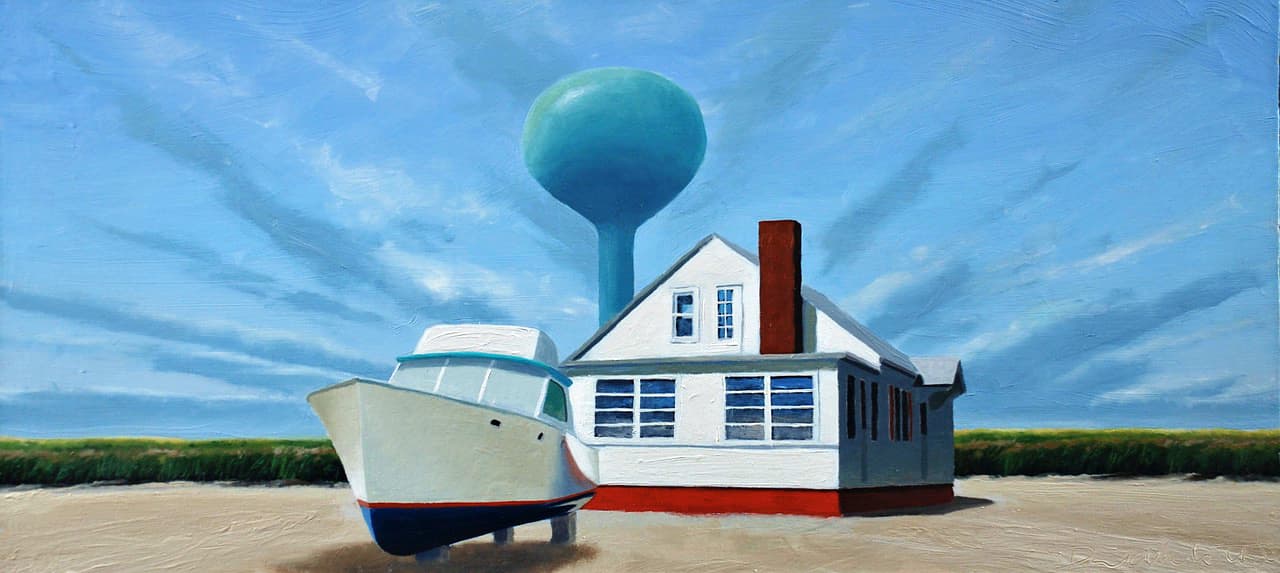 David Ahlsted - "House at the Shore", Oil on Linen, 12 x 26"