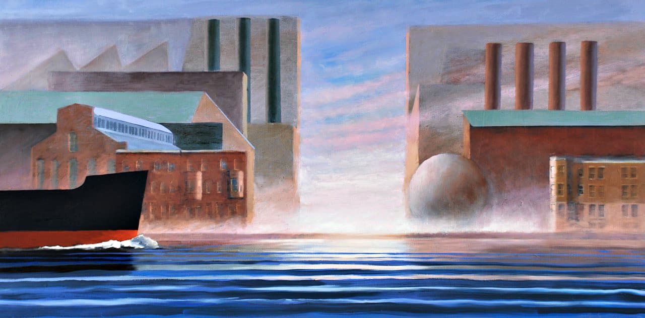 David Ahlsted - "Into the Harbor", Oil on Panel, 7.75 x 15.75"