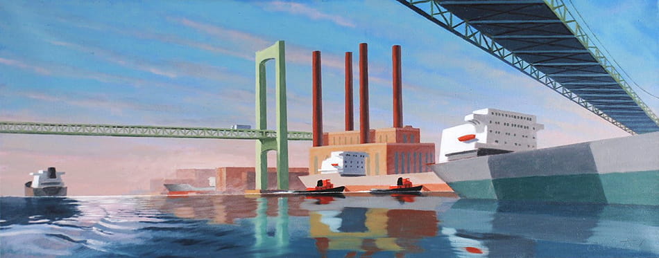 David Ahlsted - "Morning on the Delaware", Oil on Canvas, 20 x 50" - Collection: Rowan-Rutgers Univ., Camden, New Jersey