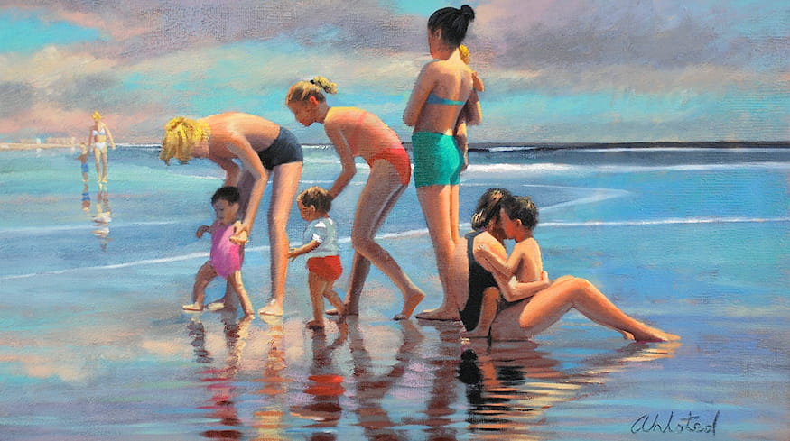 David Ahlsted - "New Moms. Cape May", Oil on gessoed paper, 18.5 x 32.5".