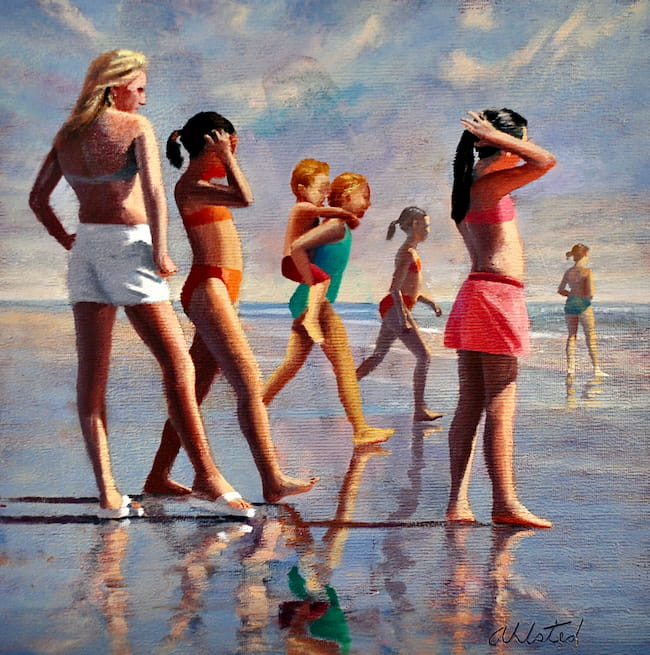 David Ahlsted - "On Brigantine Beach", Oil on gessoed paper, 23 x 23".