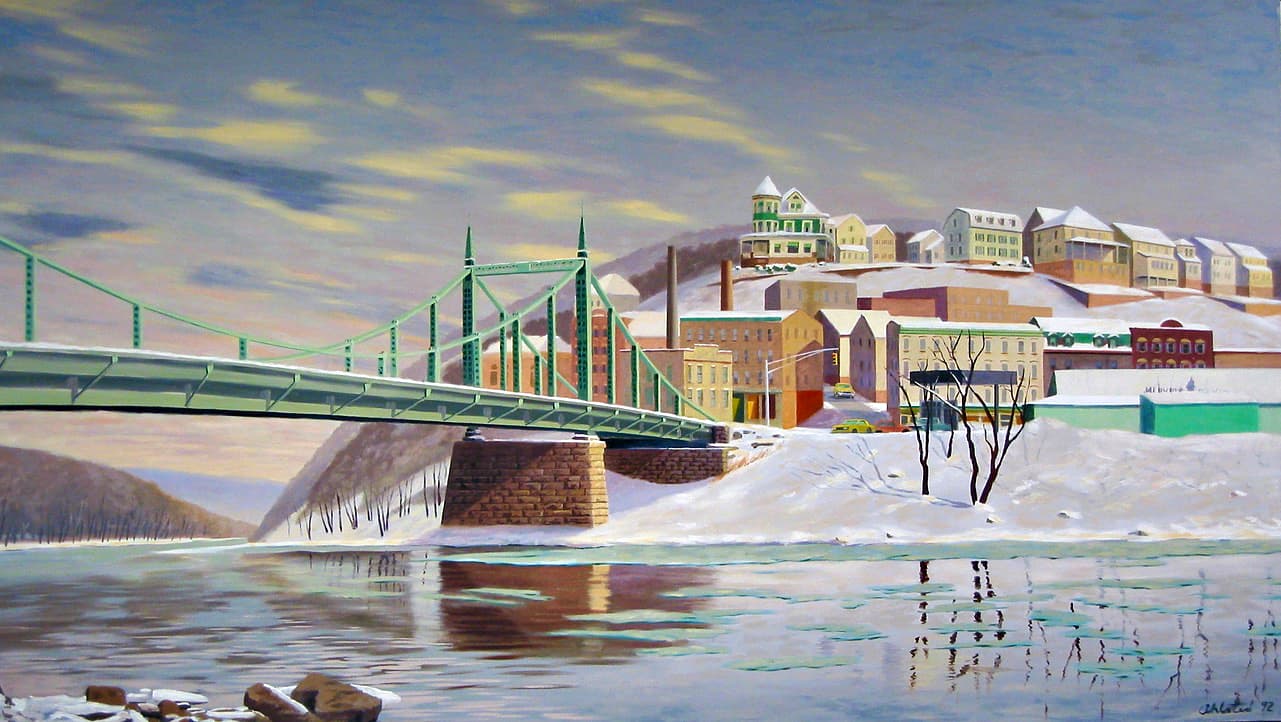 Davod Ahlsted - "Phillipsburg in Winter", Oil on Canvas, 48 x 84"
