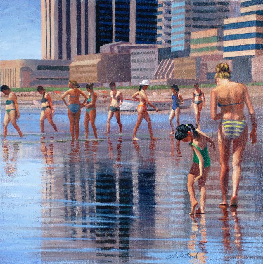 David Ahlsted - "Reflections, Atlantic City", Oil on Gessoed paper, 23 x 23"
