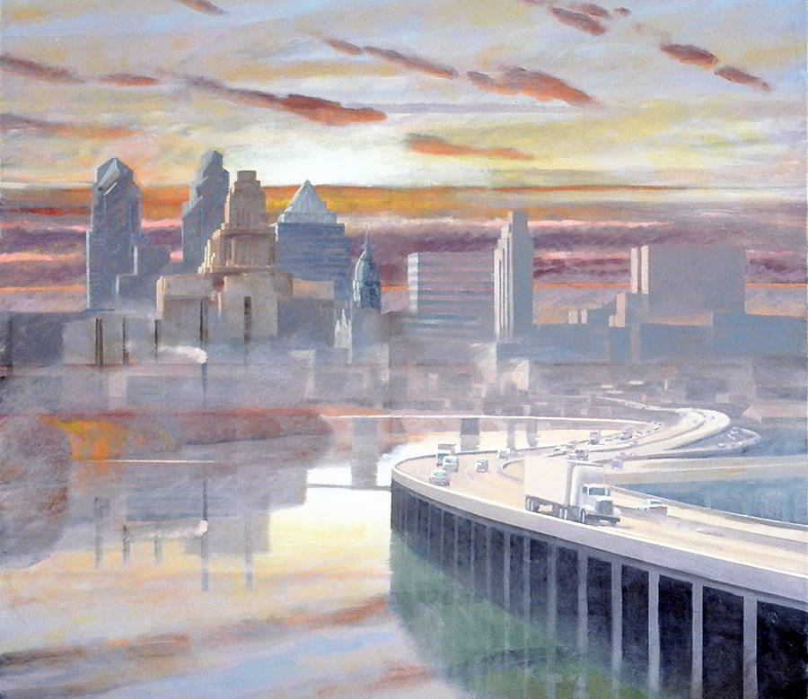 David Ahlsted - "Schuylkill River, Philadelphia", Oil on Canvas, 48 x 48" - Collection: SmithKline Beecham, Philadelphia, PA.
