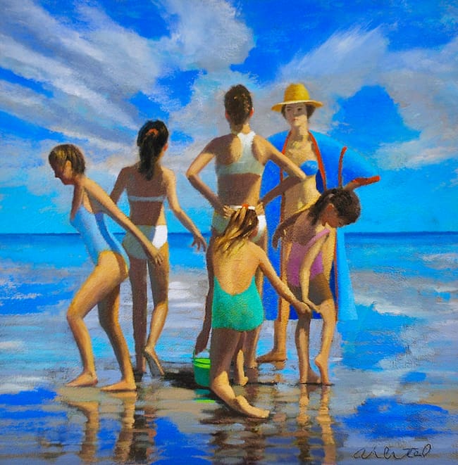 David Ahlsted - "Seaside Afternoon", Oil on gessoed paper, 23 x 23".