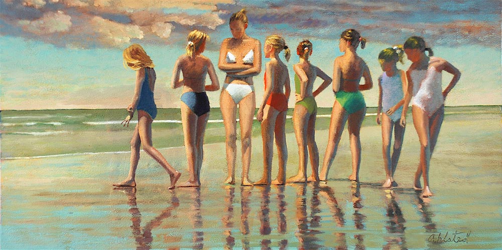 David Ahlsted - "Seven Sisters", Oil on Gessoed Paper, 20 x 39" - Private Collection: Ocean City, New Jersey.