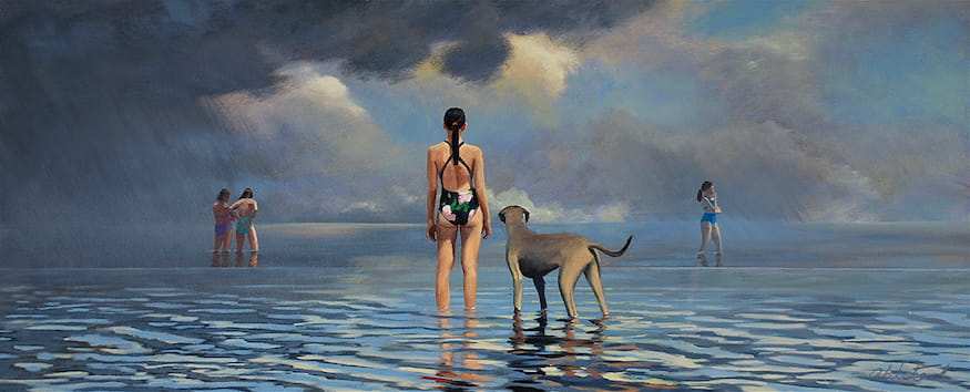 David Ahlsted - "Stormy Weather, Avalon", Oil on Canvas, 20 x 50" - Private Collection Cohasset, Massachusetts.