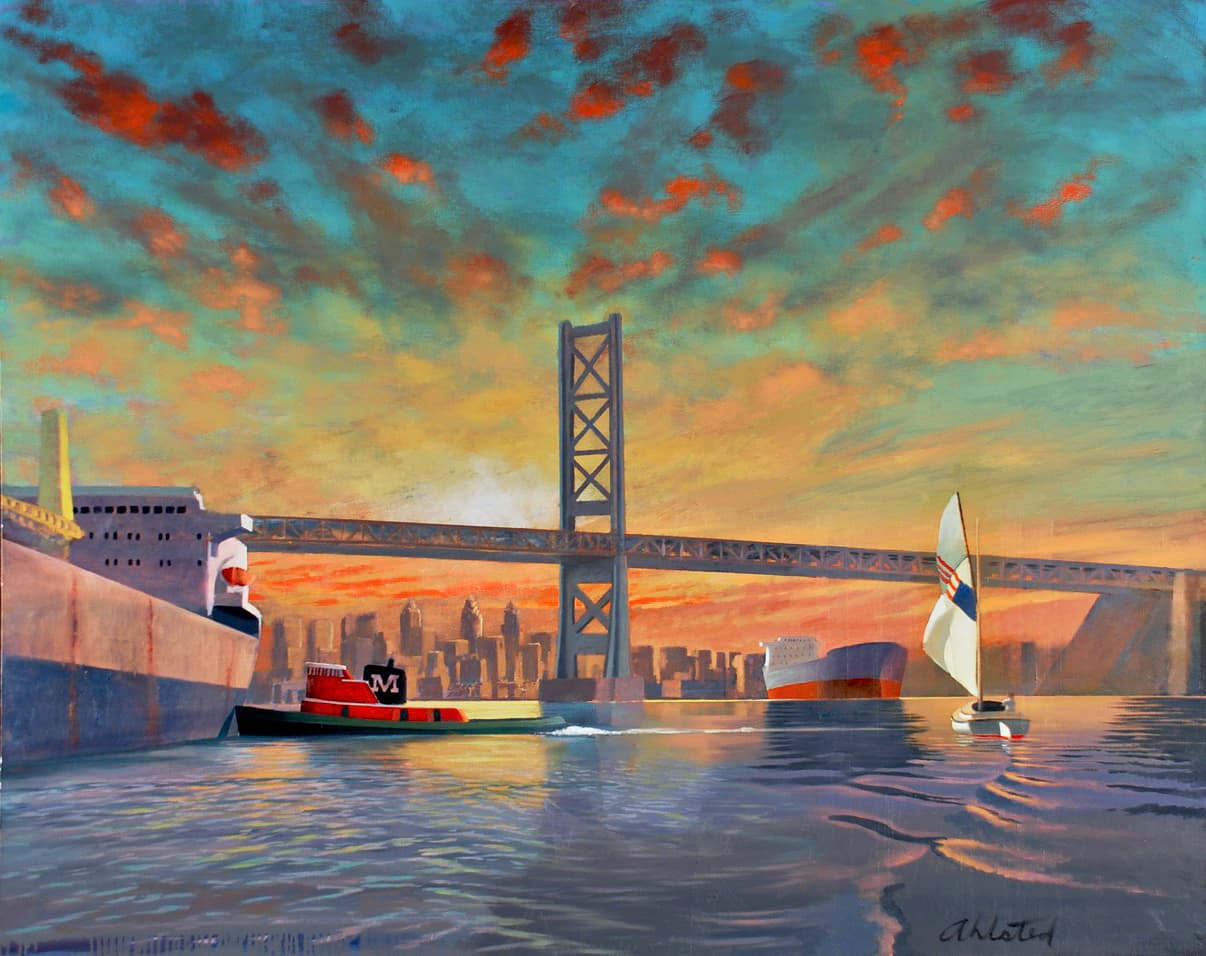 David Ahlsted - "Sunrise, Delaware River", Oil on Canvas, 48 x 60"