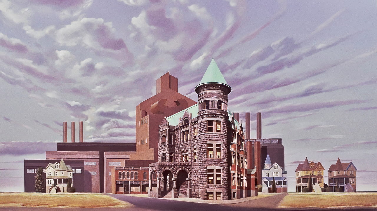 David Ahlsted - "The Factory", Oil on Canvas. 49 x 83.5" - Collection: Terramics Property Co., Berwyn, PA.