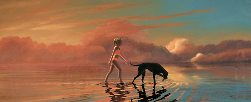  David Ahlsted - "Walking Maxy, Sunrise", Oil on Canvas, 20 x 48" - Private Collection: Key Biscayne, Florida