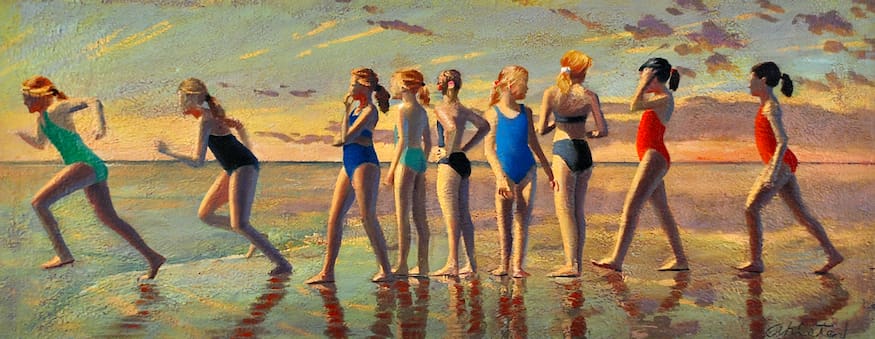 David Ahlsted - "Wind Sprints", Oil on gessoed paper. 15 x 38".