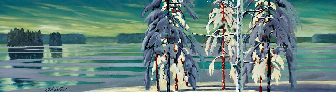 David Ahlsted - "Ice on the Mullic", Oil on Board, 10 x 36"