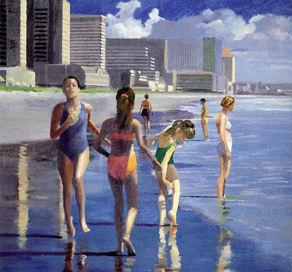 David Ahlsted - "Beach Scene, Atlantic City" Oil on Gessoed Paper, 23 x 23" - Collection: New Jersey State Museum, Trenton, NJ.