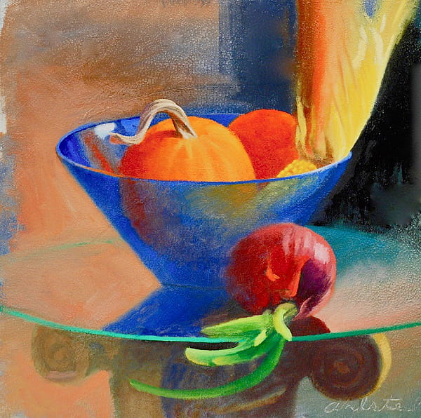 David Ahlsted - "Blue Bowl" , Oil on gessoed paper, 23 x 23.