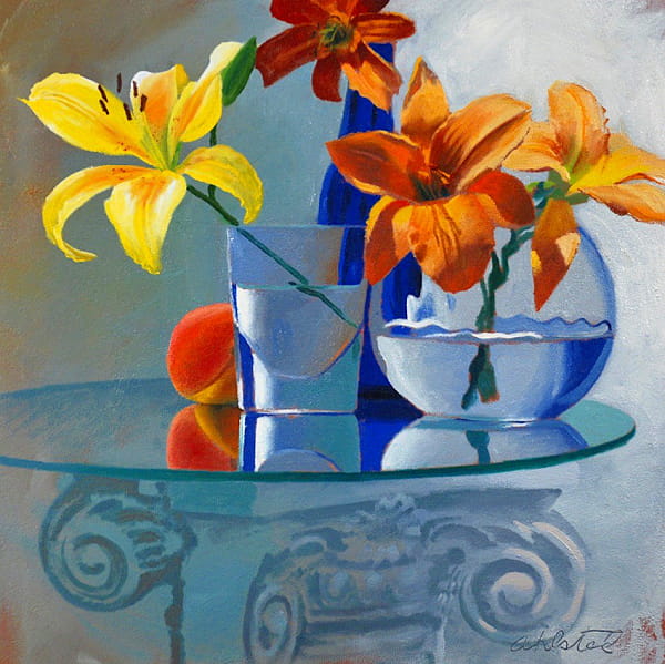 David Ahlsted - "Blue Vase", Oil on gessoed paper, 23 x 23".
