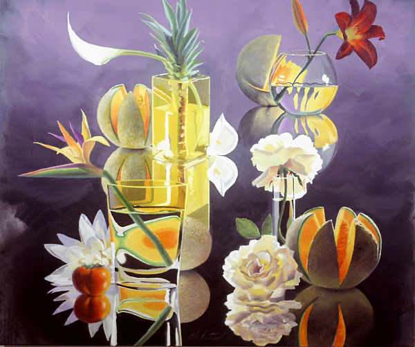 David Ahlsted - "Cantaloupes", Oil on Canvas, 52 x 60" - Collection: Heldrich Associates, New Brunswick, NJ.