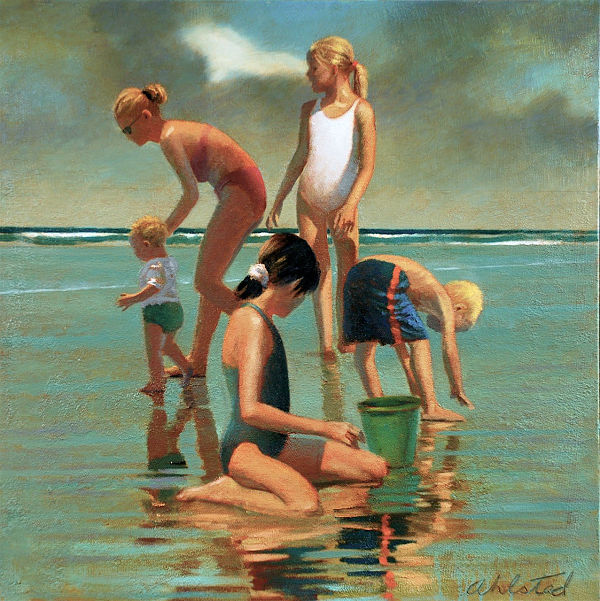 David Ahlsted - "A Day at the Beach", Oil on Canvas, 28 x 28" - Private Collection: New Orleans, Louisiana. width=