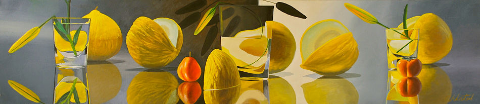 David Ahlsted - "Five Melons", Oil on Canvas, 20 x 90" - Collection: Shore Memorial Hospital, Somers Point, NJ.