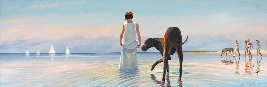 David Ahlsted - "Indian Summer's Day" Oil on Canvas, 20 x 58" - Collection: Ocean Medical Center, Brick, New Jersey.