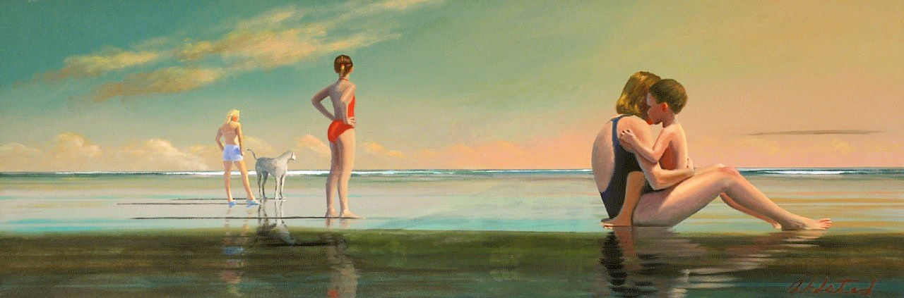 David Ahlsted - "Morning at the Shore" Oil on Canvas, 20 x 58"