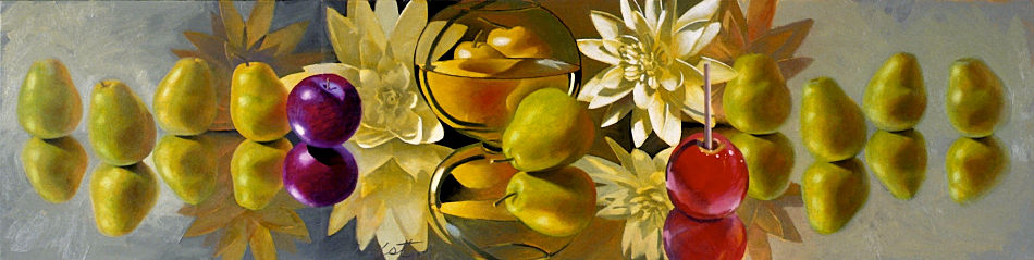 David Ahlsted - "Pear & Lily Frieze", Oil on Canvas, 18 x 72" - Private Collection: Wynnewood, Pa.