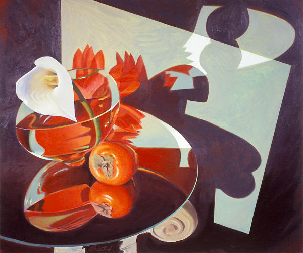 David Ahlsted - "Persimmon & Calla", Oil on Canvas, 56 x 64"