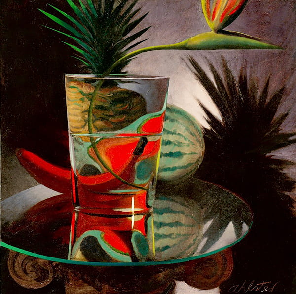 David Ahlsted - "Tropical Still-Life", Oil on gessoed paper, 28 x 28”.