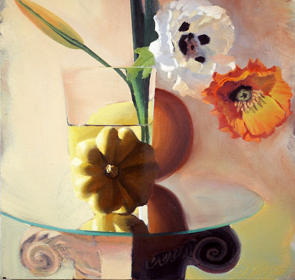 David Ahlsted - "Yellow Squash & Poppies", Oil on Canvas, 24 x 24" - Private Collection: Minneapolis, Minn.